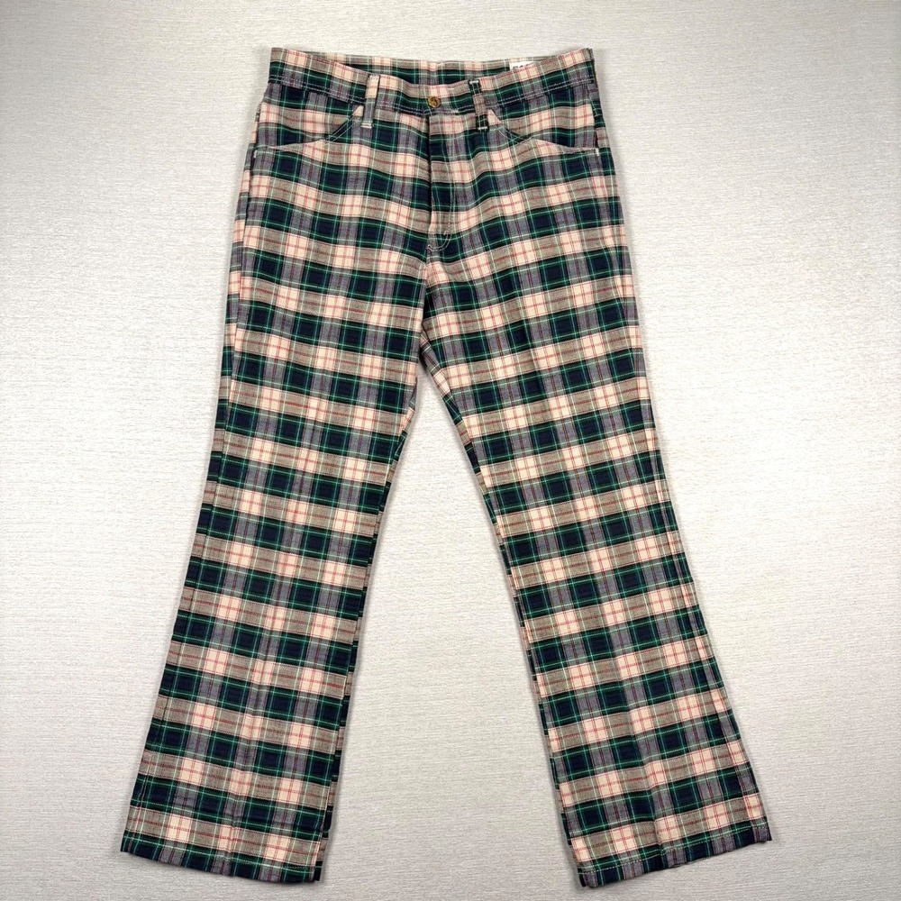 Vintage Farah Pants Mens Size 32x28 Waist measures 31 Green Plaid
